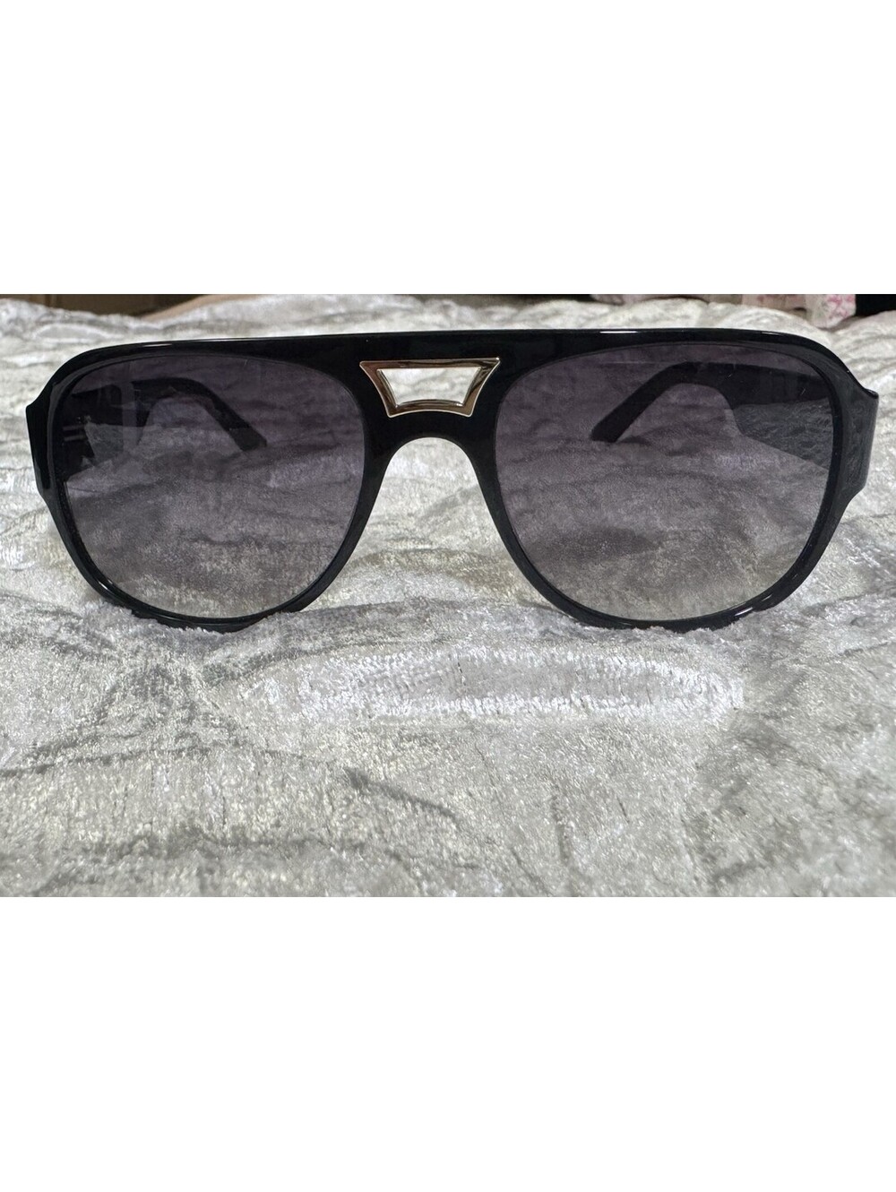 Carolina Lemke Edwin CL9206-01 Black Gold Oversized Aviator Sunglasses NWT